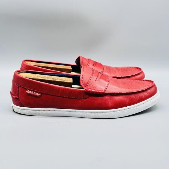 Cole Haan Shoes Mens 10 Red Leather Penny Loafers Slip On Casual Rubber Sole - Picture 1 of 12